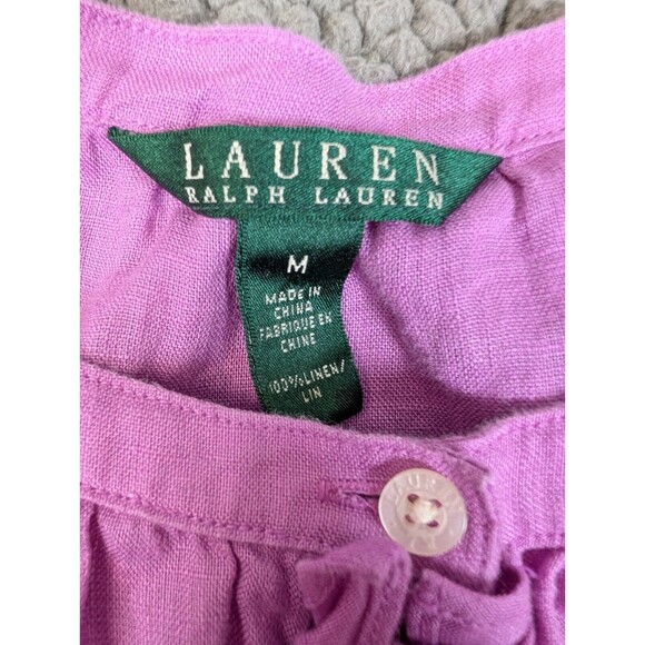 Lauren Ralph Lauren LRL Top Blouse Women Purple Ruffle Button Up Linen Career M - Picture 2 of 10
